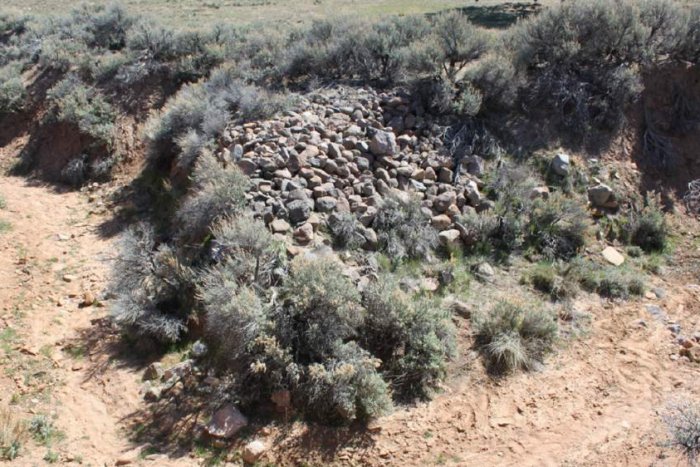 An independent archaeologist discovered what he believes are the two grave sites holding the remains of up to 100 Arkansas migrants murdered at Mountain Meadows in 1857. This photo depicts the grave holding the men and boys, which is located about 2,100 feet west of the LDS Church's monument that purports to commemorate the grave. Courtesy Everett Bassett.
