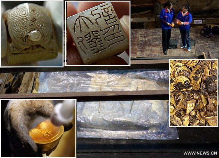 Progress of the tomb's cleaning up has been under the spotlight since it is the best-preserved tomb of its age found in China, and the condition of the remains of the head has not been revealed earlier.