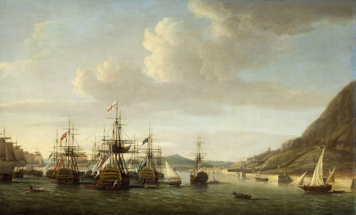 Admiral George Rodney's relief fleet at Gibraltar with captured Spanish battleships from the Battle of Cape St Vincent, by Dominic Serres