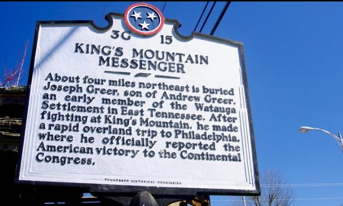 Tennessee Historical Commission marker honoring the "Kings Mountain Messenger," Joseph Greer (1754–1831).
