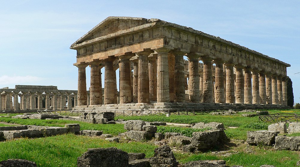 Paestum contains three of the most well-preserved ancient Greek temples in the world; two Hera Temples . Image via wikipedia