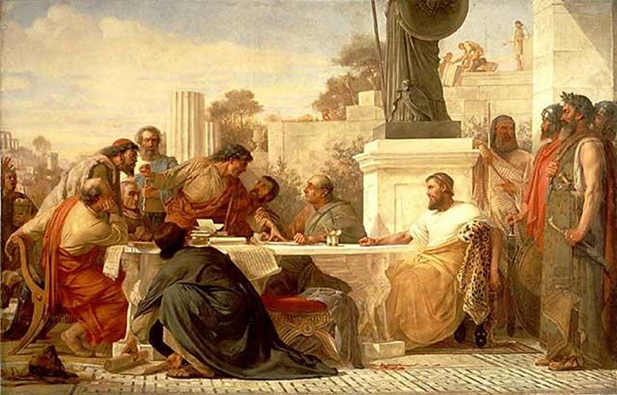 Julian the Apostate presiding at a conference of sectarians, by Edward Armitage, 1875