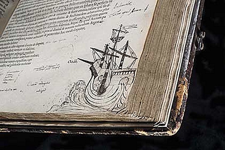From the Private Library of John Dee, Cicero, Opera, Omnia Vol 2, with ship drawing. © RCP and John Chase
