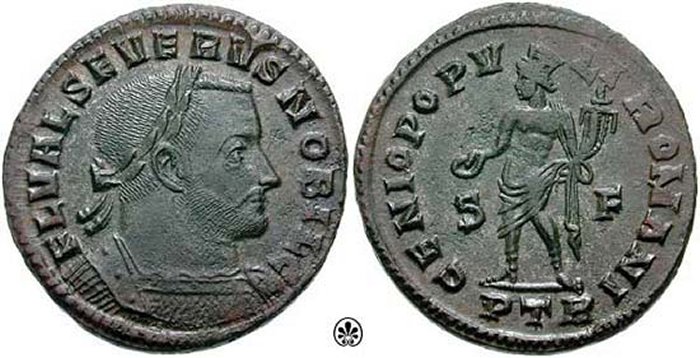 Severus, portrait on a coin from the Trier mint, 305–307 AD.CNG coins . – Image credit: cngcoins.com via Britannica