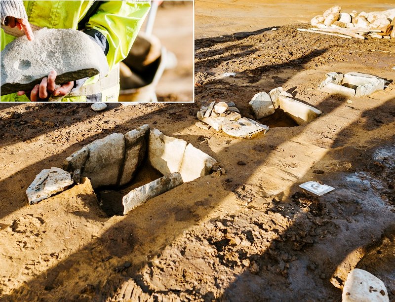 Three smaller stone chambers typical of this period that were used to bury people. Photo: Julie Gloppe Solem, NTNU