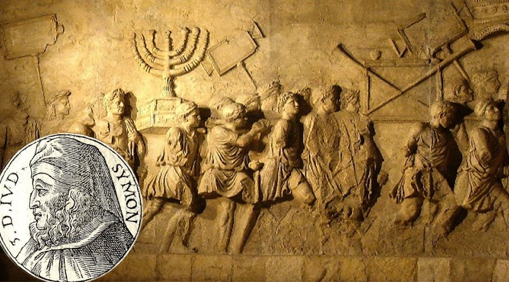 Left: Simon Maccabaeus (died 135 BCE), a son of Mattathias and thus a member of the Hasmonean family. Image: wikipedia;Right: The Maccabean Revolt and Hasmonean Empire. Image credit: www.slideshare.net