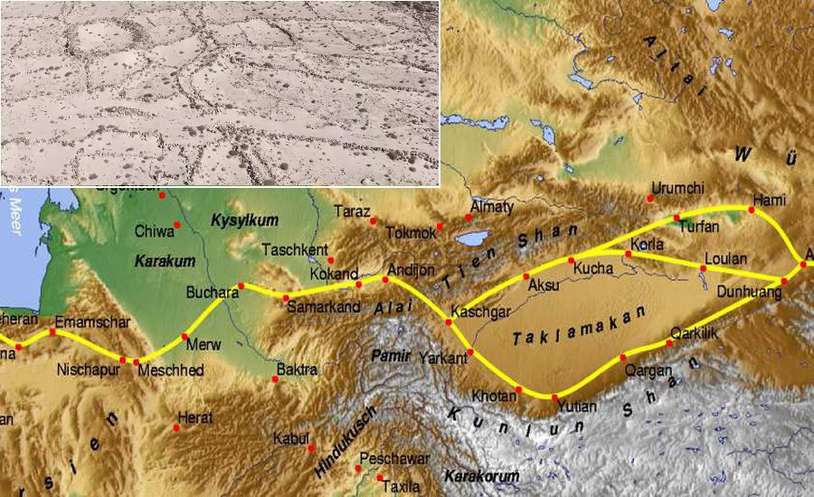 Farm fields in the ancient irrigation system - Tien Shan, China