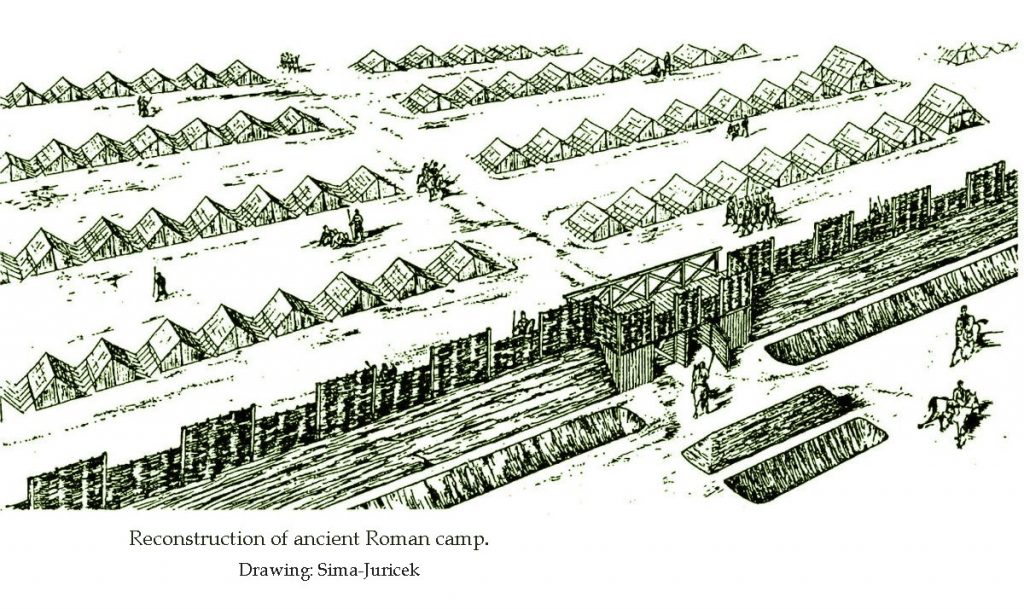Reconstruction of ancient Roman camp. Drawing: P. Sima-Juricek