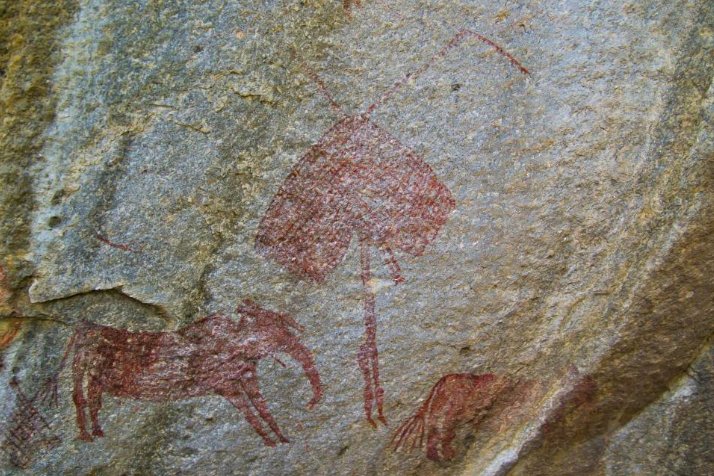 The red paintings are older, made by hunters and gatherers, perhaps even several thousand years ago. The white ones are from several hundred to several dozen years old. Image credit: M. Grzelczyk via Science in Poland
