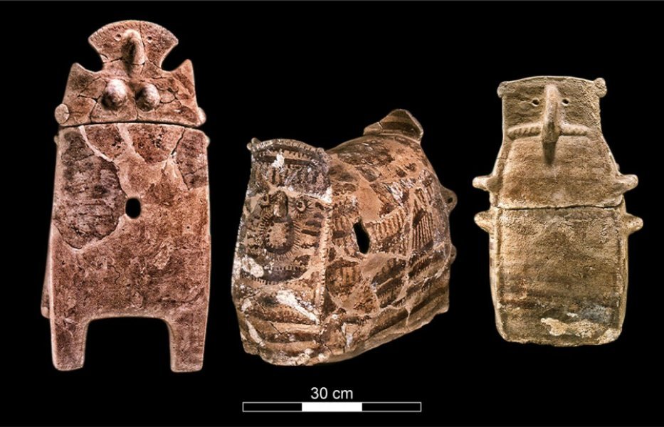 Ossuaries from the Chalcolithic Period, excavated at Peqi'in Cave. Credit: Mariana Salzberger, courtesy of the Israel Antiquities Authority