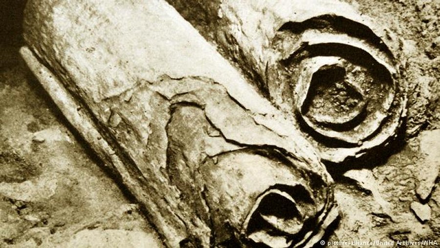 Ancient fragments known as the Dead Sea Scrolls found in cavers near the body of water Credit: picture alliance/United Archives/WHA