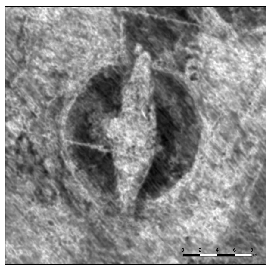 Ship outlineThe outline of the Viking ship can clearly be seen in this image from the radar data. Image: NIKU