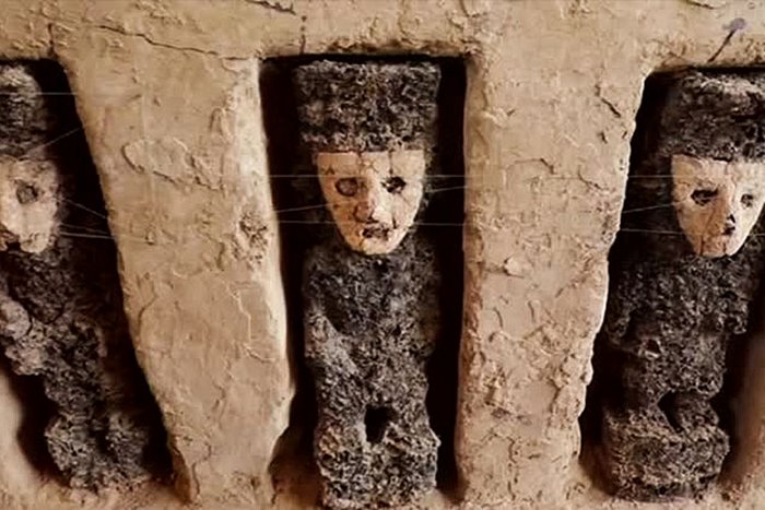 Wooden sculptures unearthed at the Chan Chan archaeological complex in northern Peru