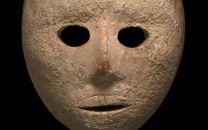 The 9,000-year-old stone mask discovered in the southern Hebron Hills area of the West Bank in early 2018 Image credit: Israel Antiquities Authority