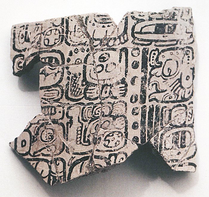 Fragments of the Komkom Vase showing the A.D. 812 Long Count calendar date.