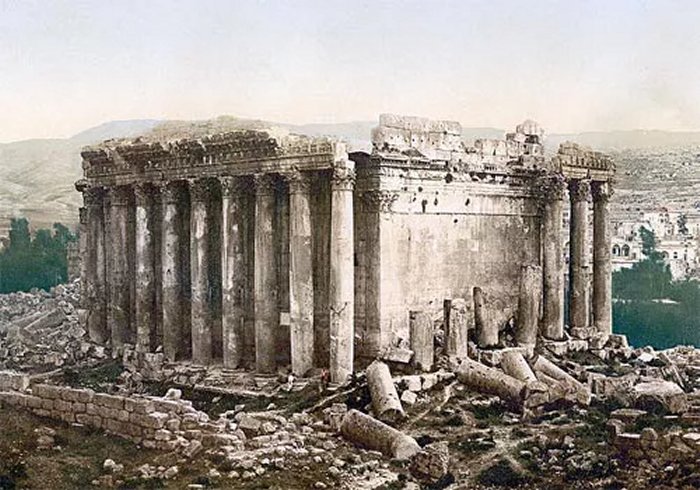 Baalbek, Lebanon Baalbek Temple of Bacchus: Exterior of the Temple of Bacchus at Baalbek, Lebanon. Source: Library of Congress