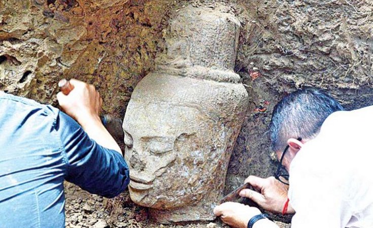 Sandstone Head Of A Bodhisattva Discovered Near Ta Nei Temple