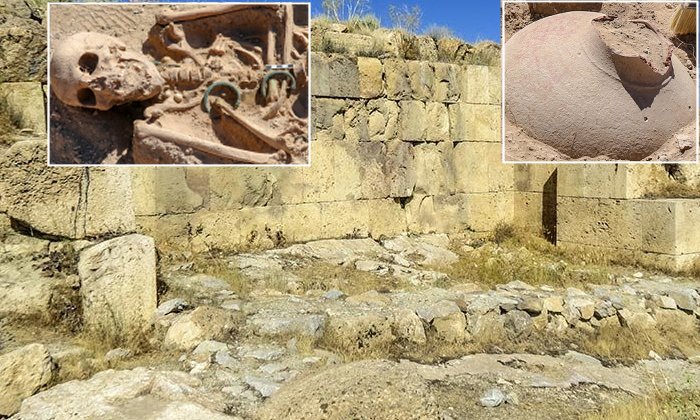 The skeleton of the Urartian woman is seen at the necropolis of the Çavuştepe Castle, Van, eastern Turkey,