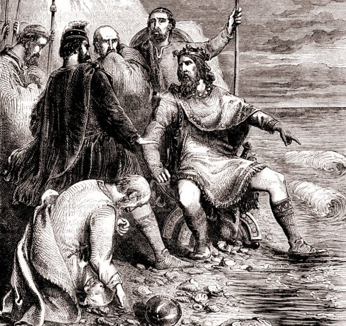 Cnut reproving the flattery of his courtiers. Cnut the Great (995 - November 12, 1035) was King of Denmark, England, and Norway; often referred to as the North Sea Empire. 