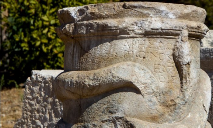 The snake-figure altar is seen in the ancient city of Patara, Antalya, southern Turkey, Oct. 19, 2020. (AA PHOTO)