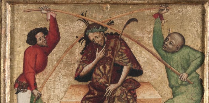 Does a painting from 1400 depict one of Jesus’ torturers as suffering from ‘saddle nose,’ a common effect of syphilis? Detail of an Austrian painting c. 1400 of the Passion of Christ. Credit: The Cleveland Museum of Art