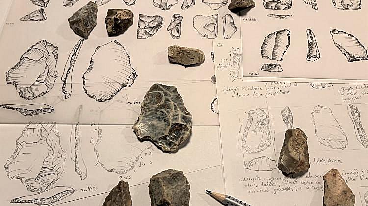 Flint artefacts from Cave Tunel Wielki, made half a million years ago by Homo heildelbergensis (Credit: M. Kot)