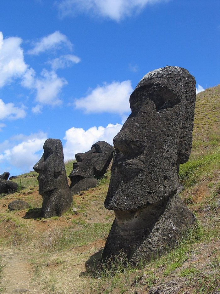 Moai set in the hillside at Rano Raraku