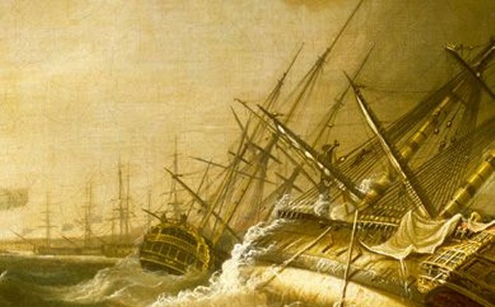 In November 1759, the Essex (centre) was wrecked at the Battle of Quiberon Bay, the most important naval encounter of the Seven Years' War.