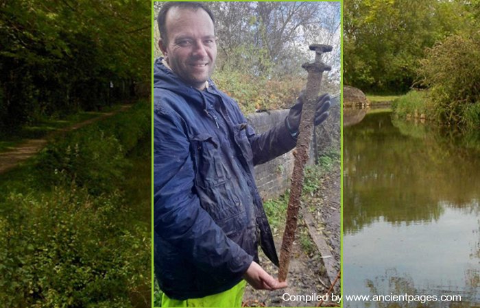 Fisherman Pulls A Viking Sword From The River Cherwell, Oxford, UK
