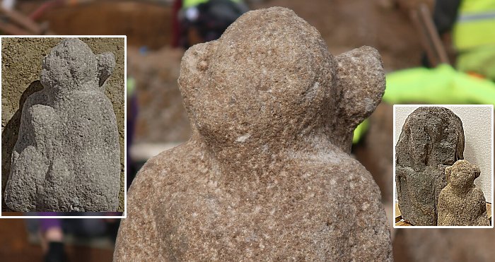 Roman-Germanic Mythical Kneeling Figure With A Human Head And Snake's Body Unearthed At Stuttgart's Excavation Site