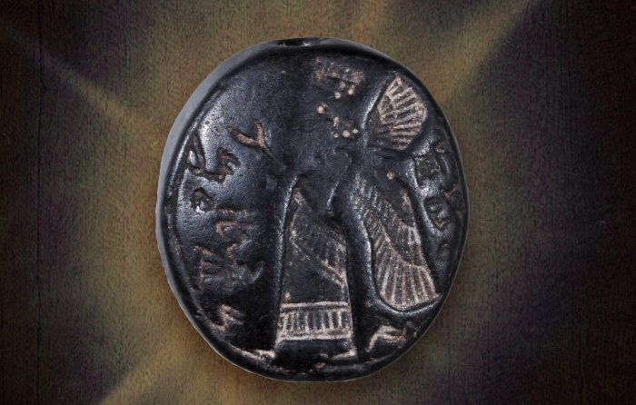 Extremely Rare 2,700-Year-Old Black Stone Seal Depicting A Winged Genie Discovered In Jerusalem