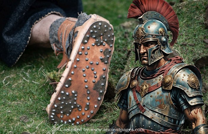 Ancient Roman Sandal With Nails And Game Pieces Found Under A Playground In Germany