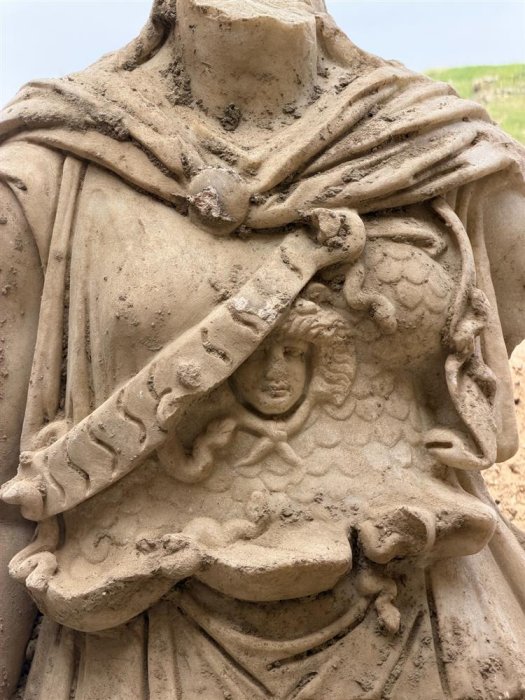 Magnificent 2-Meter Statue Of The Goddess Athena Wearing A Breastplate Decorated With Medusa Discovered In Laodikeia, Türkiye